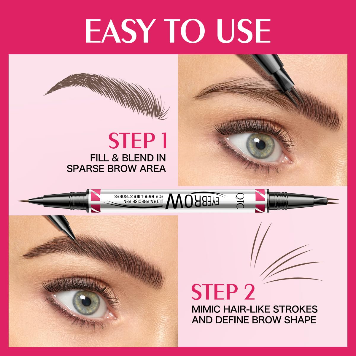 Eyebrow Pencils for Women, 2-in-1 Dual-Ended Microblading Eyebrow Pencil Waterproof with 2 Fork Tip and Spoolie Brush for Hair-Like Natural Brows Eyebrow pen, Non-Dry, Last All-Day (Black)