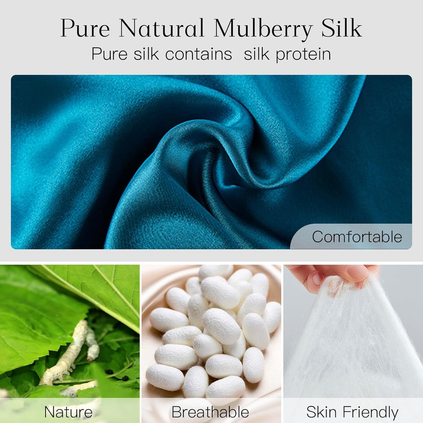 100% Natural Silk Eye Mask for Women Men, Soft Pressureless Cooling Blackout Eye Covers for Sleeping, Large Size Sleep Mask fits All Heads Adjustable, 1PC, Vivid Blue