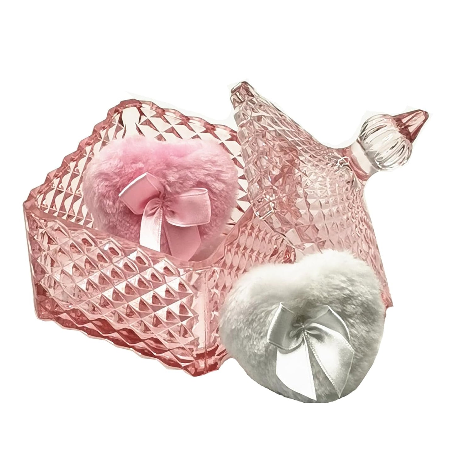 Body Powder Puff and Container - Glass Dusting Powder Container with 2 Soft Puffs Vintage Powder Puff Case for Women & Girls (3.93x3.93x5.9 H in)-GRB009-Pink