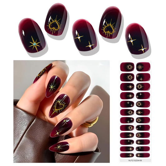 EBANKU 24PCS Semi-Cured Gel Nail Polish Strips, Self Adhesive Gel Nail Art Sticker, Waterproof Gel Nail Wrap Stickers with Nail File and Stick(Glitter Star-2)
