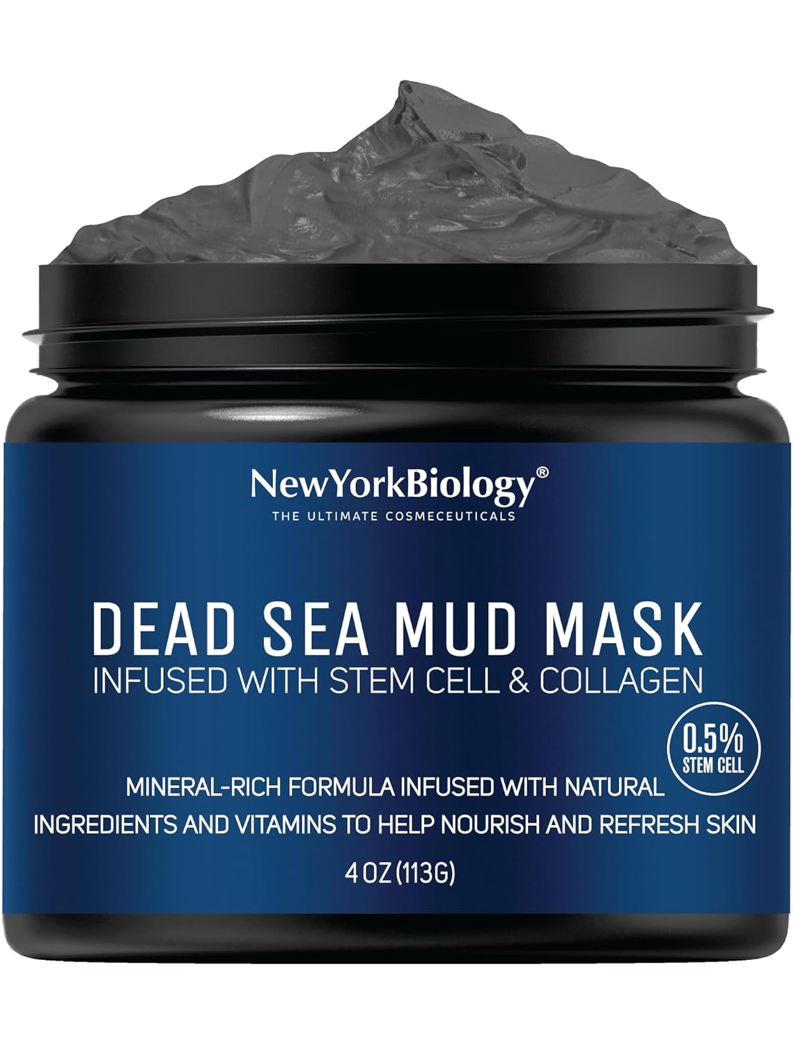 New York Biology Dead Sea Mud Mask for Face, Body | with Stem Cell and Collagen | Spa Quality Pore Refiner for Oily Skin | Natural Skincare for Women, Men | Tighten Skin | 4 oz
