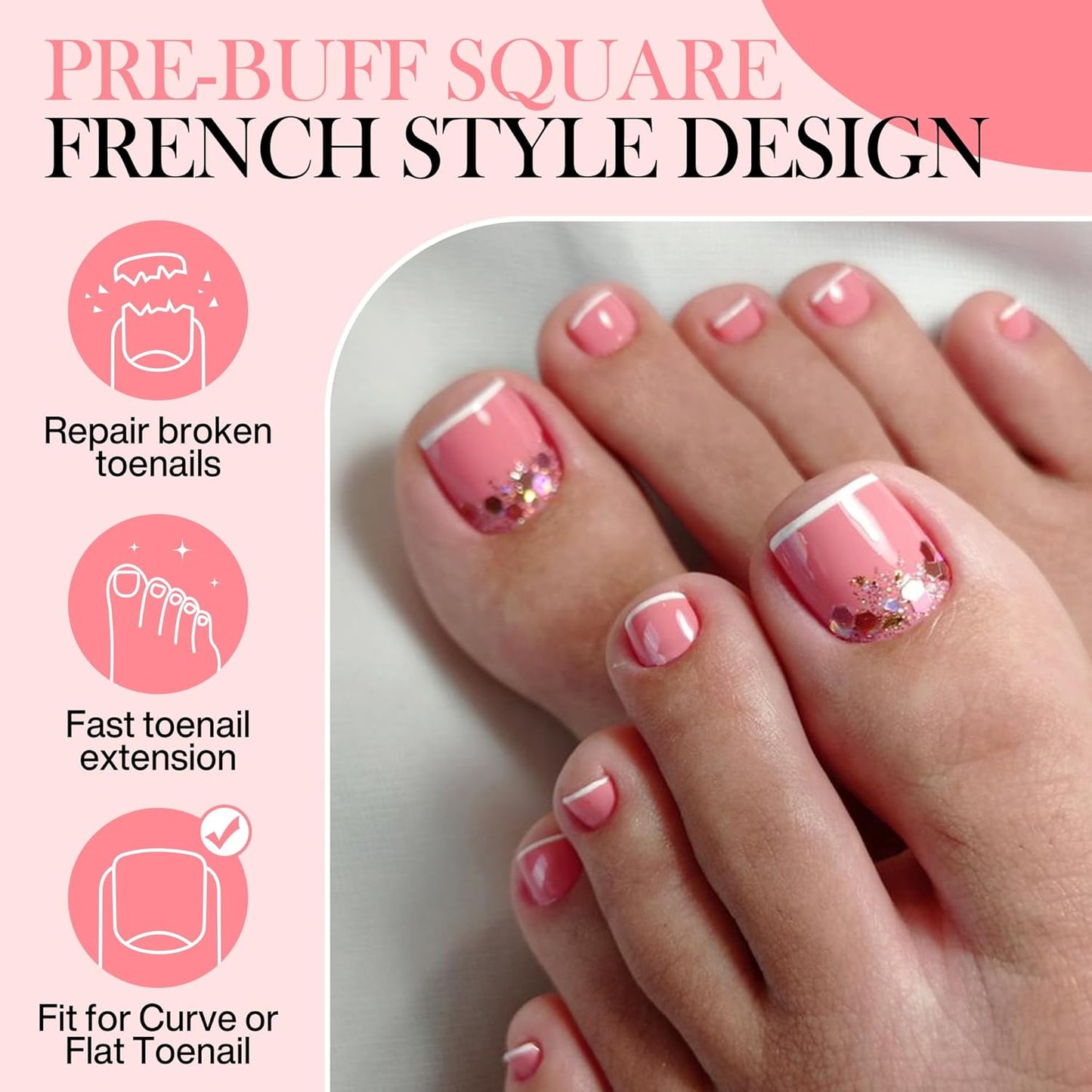 Square Gel Toe Nail Tips: 360Pcs 15 Sizes Full Cover Press On Toenails Long Wider Fake Toe Nails Soft Gel Pre-etched Double Matte For Nail Extensions Home DIY Nail Salon