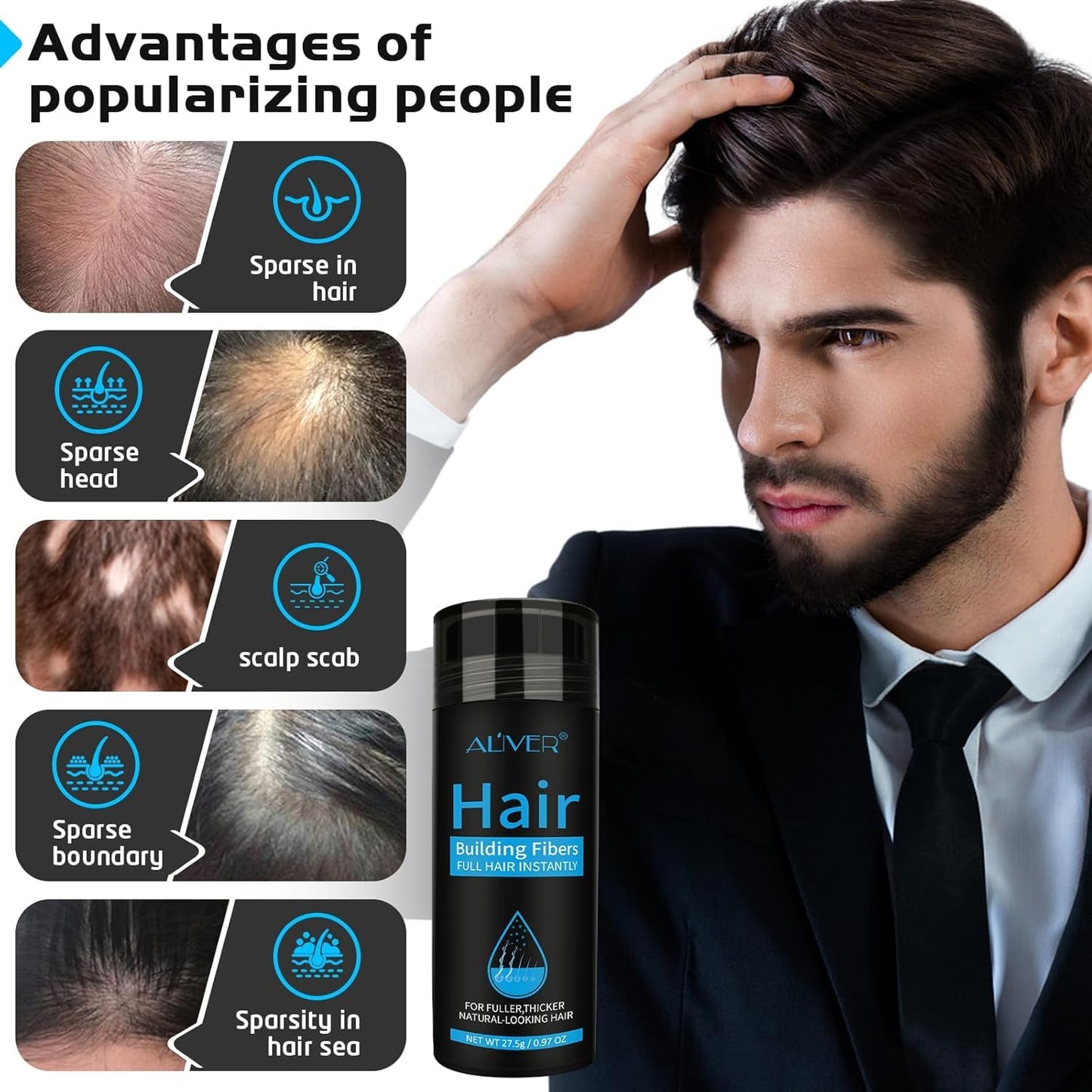 Aliver Hair Fibers for Thinning Hair - Light Brown - 27.5Gr,Undetectable Natural Formula, Thicker Fuller Hair in 15 Seconds, Conceals Hair Loss, Look Younger, for Men & Women Patchy Bald Spot,Crown
