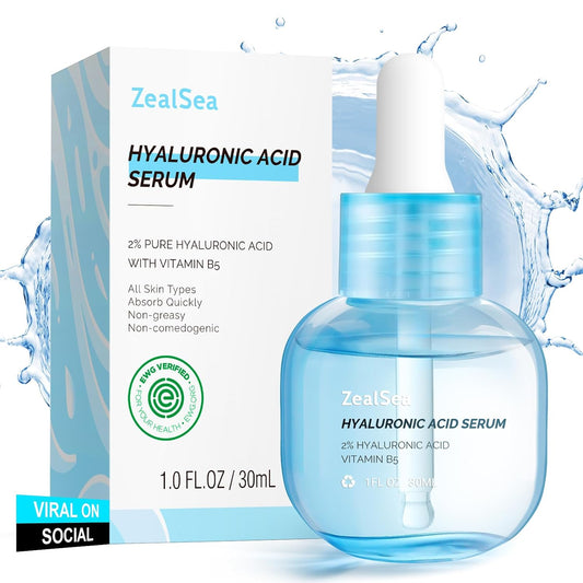 ZealSea Hyaluronic Acid Serum for Face, Hydrating Microneedling Serum, EWG Certified for Sensitive Skin, Vegan Fragrance Free Non-Comedogenic Absorb Quickly, Pure Hyaluronic Acid Anti-Aging 1 Oz