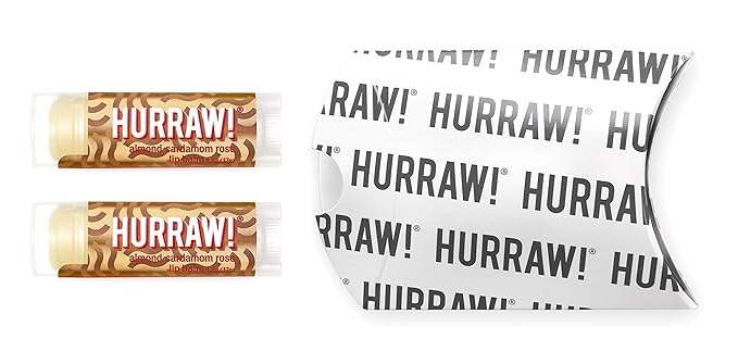 Hurraw! Almond, Cardamom, Rose (Vata) Lip Balm, 2 Pack: Organic, Certified Vegan, Cruelty and Gluten Free. Non-GMO, 100% Natural Ingredients. Bee, Shea, Soy and Palm Free. Made in USA