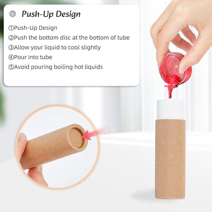 NICENEEDED 10 PCS Paperboard Lip Balm Tubes Set, Refillable Paper Lipstick Tube, Round Cardboard Empty Lip Gloss Container for DIY Lip Gloss Balm and Chapsticks