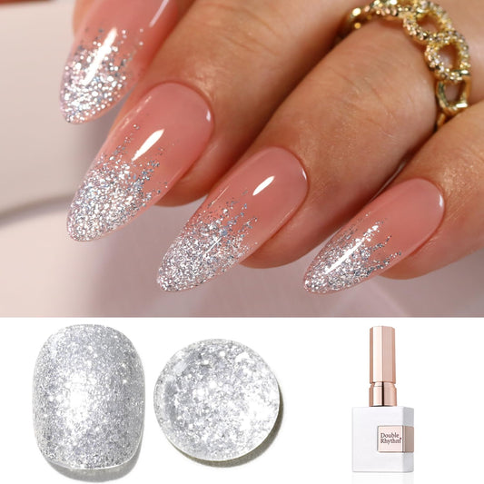 Double Rhythm 15ML Silver Glitter Gel Polish Color Reflective Sparkle Soak Off Nail Polish Manicure Salon DIY at Home (Silver-B1125)