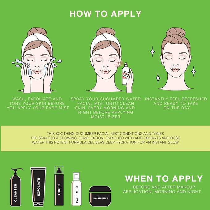 | Face & Body Mist Spray - Soothing Cucumber Water With Moisturizing Hyaluronic Acid | Instant Soothing, Cooling, Conditioning | 8 FL OZ