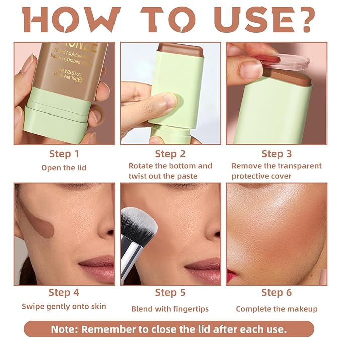 Cream Contour Stick for Cheeks Tint, Multi-Use Makeup Highlighter Blush Bronzer Stick, Natural Glow Solid Moisturizer Stick Blendable Illuminator On-the-Go Shimmer Cream Contour Makeup-03