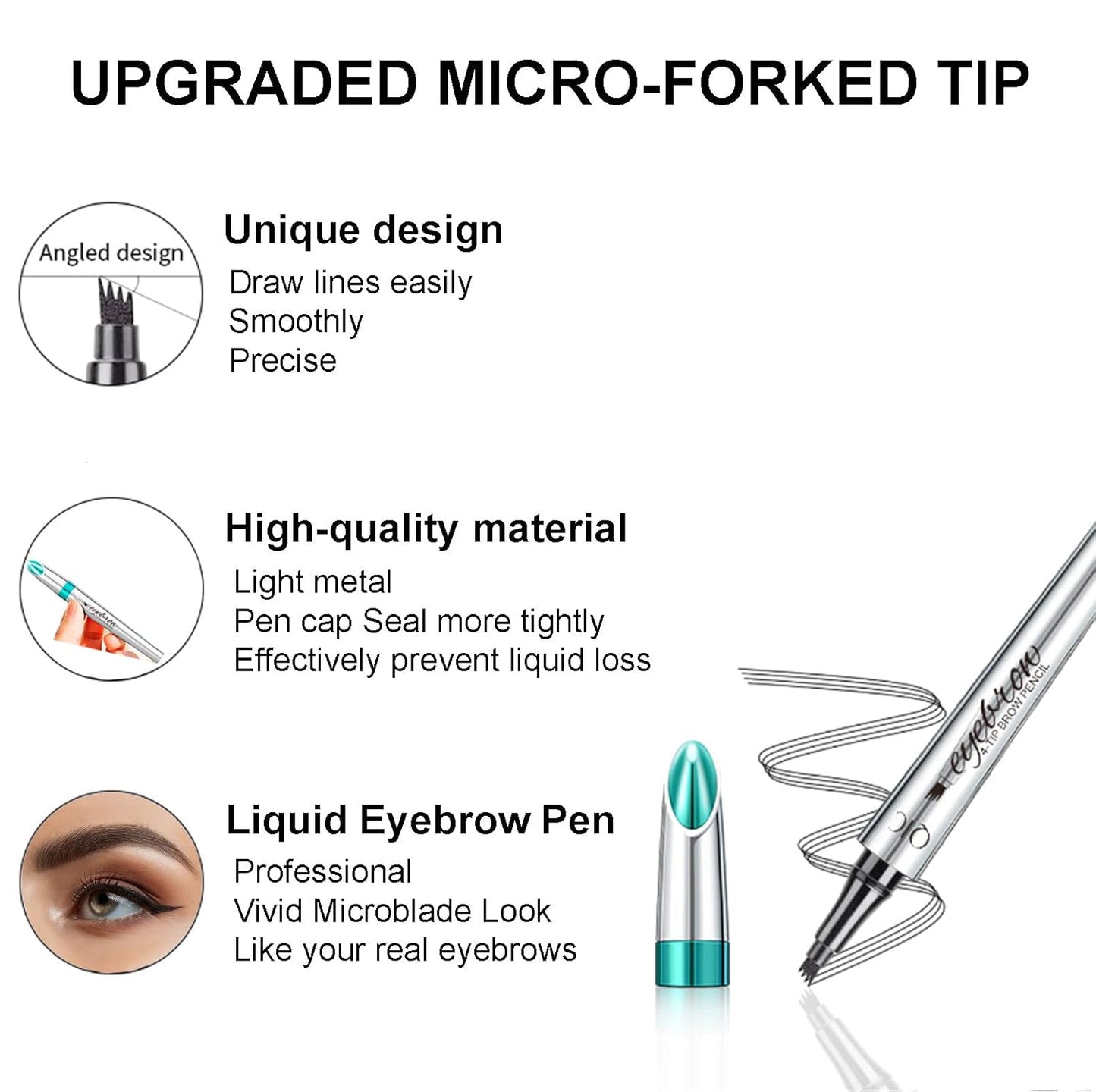 Microblading Eyebrow Pencil, Eyebrow Pen with an Upgrade Micro-Fork Tip Applicator, Waterproof Long-Lasting Microblading Brow Pen, Brow Pencil for Natural Looking Brows Makeup,Medium Brown,1Pcs