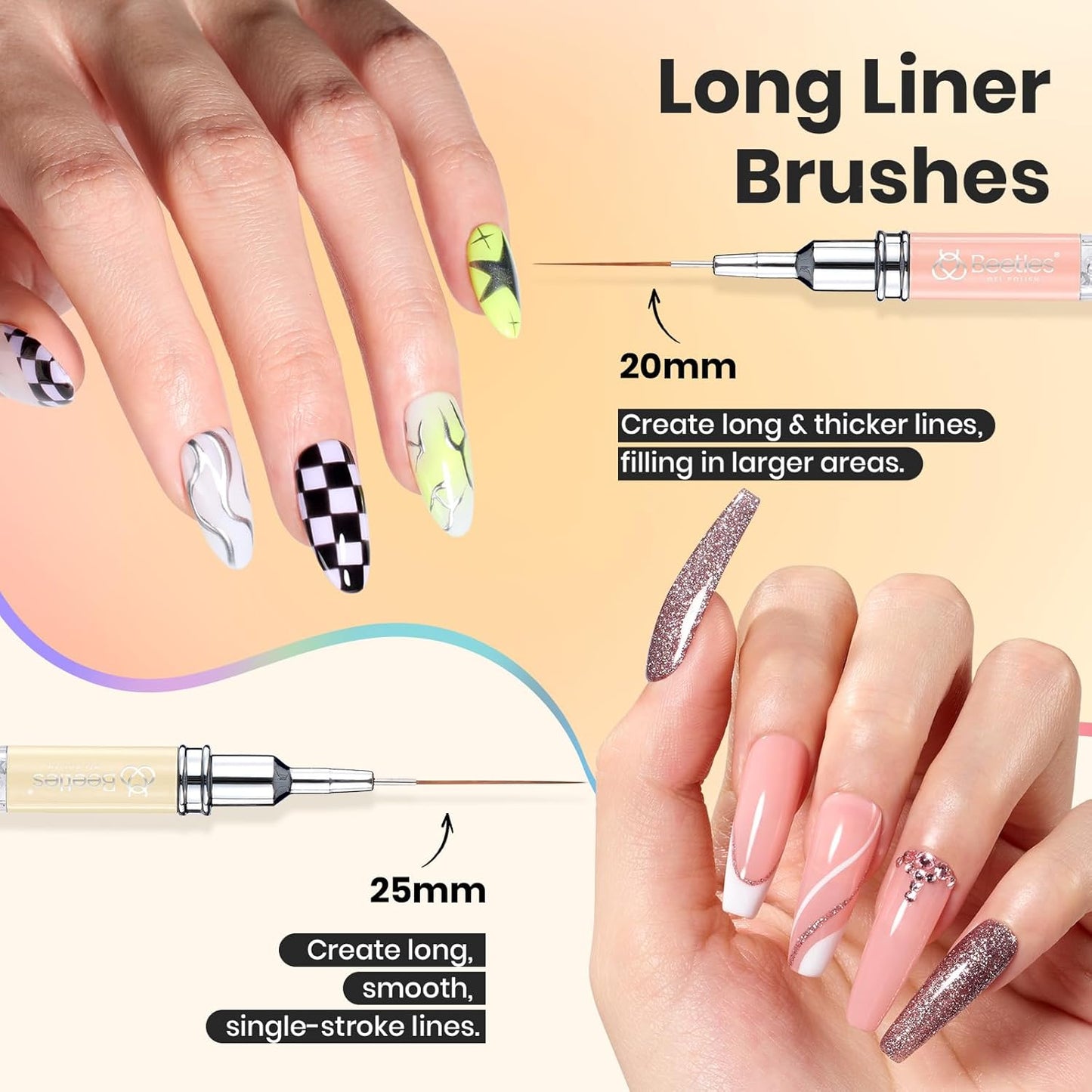 Beetles Gel Polish Nail Art Liner Brushes 5Pcs Painting Art Design Pen Set Diamond Application Rhinestone Handle Drawing Nail Art Brushes Tools Sizes 5/6/11/20/25mm Nail Art Design Gift for Women