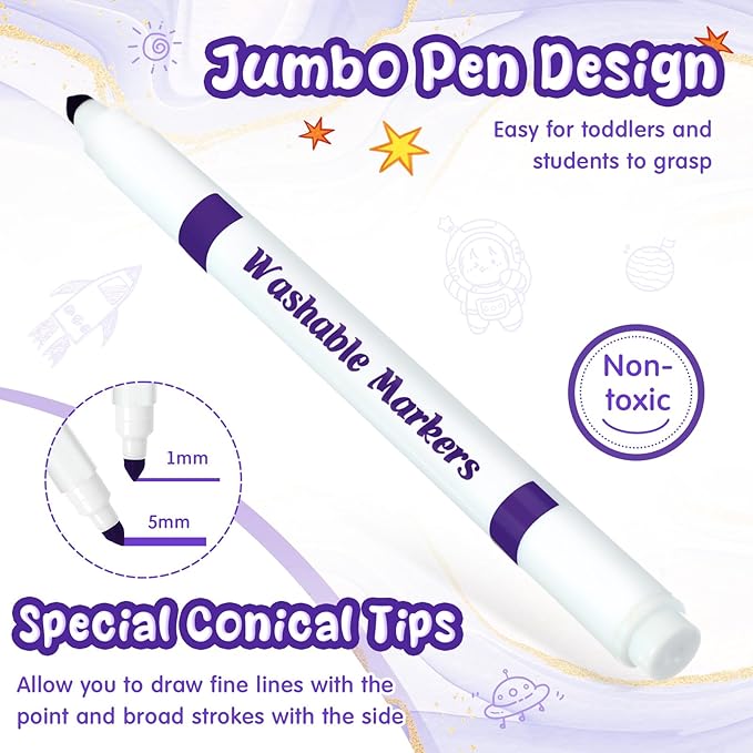 18 Pcs Line Washable Markers Bulk Purple Fine Tip Markers Set Coloring Thin Tip Drawing Washable Pen for Kids Toddler Teacher Art School Classroom Back to School Gender Reveal Party Supplies,Ages 6+