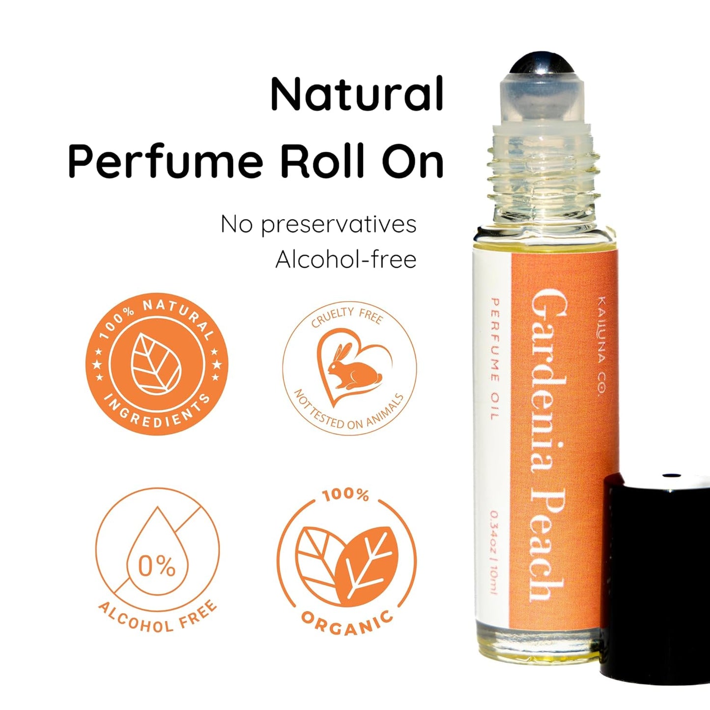 Gardenia Peach Delicious Pure Essential and Fragrance Oil Perfume Roll On with Organic Jojoba Oil, Eau de Toilette, Alcohol Free, Small-Batch, Made in California