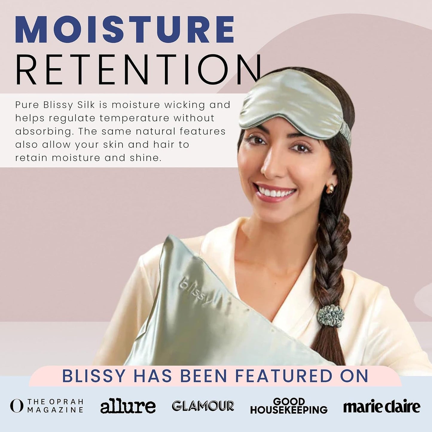 BLISSY Silk Sleep Mask - Mulberry Silk 22 Momme 6A Fibers - Complete Blackout - Hypoallergenic - Pull On - Matcha