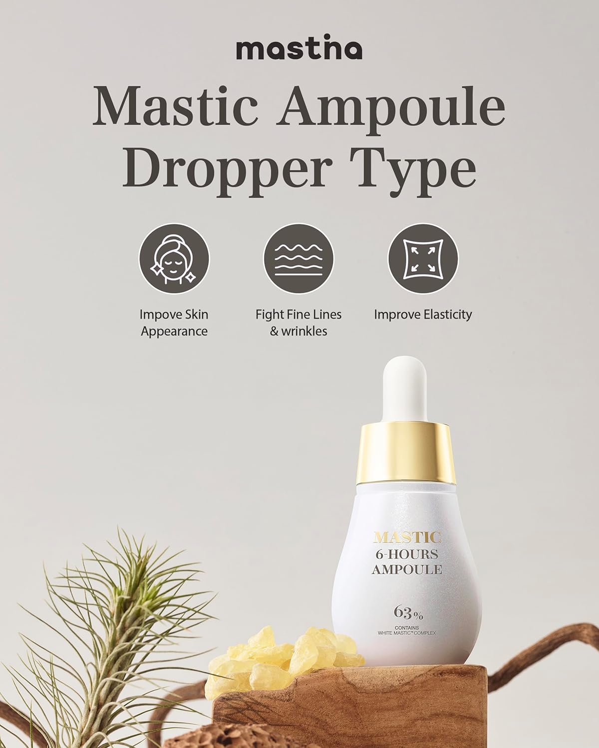 Mastina Mastic Ampoule - Facal Serum for Glass&Radiant Skin. White Mastic Complex 63% + Tranexamic Acid 2% + Niacinamide 5% Acid, Korean Skin Care (Dropper, 0.5fl oz)