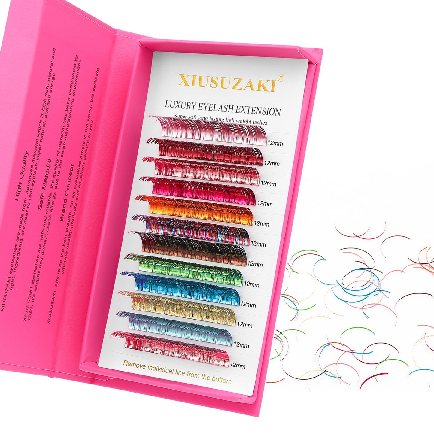 Glitter Spike Tinsel Eyelash Extensions 0.07 Colored Lashes Extension D Curl Lashes 9mm Lash Extensions Soft False Eyelashes Volume Lashes 12 Rows Professional Use(Glitter,0.07-D,9mm)