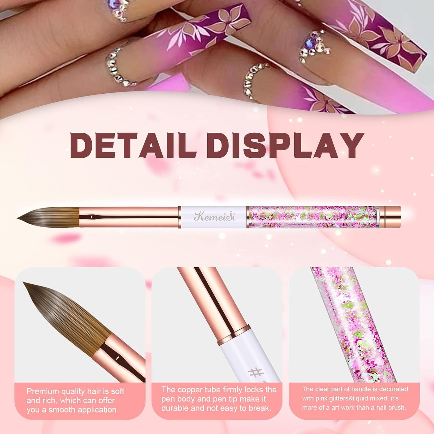 Acrylic Nail Brush Size 10,KEMEISI 100% Pure Kolinsky Nail Art Brushes Sturdy Handle Oval Shaped Acrylic Powder Nail Design Tools for Professional Manicure DIY Home Salon (White)