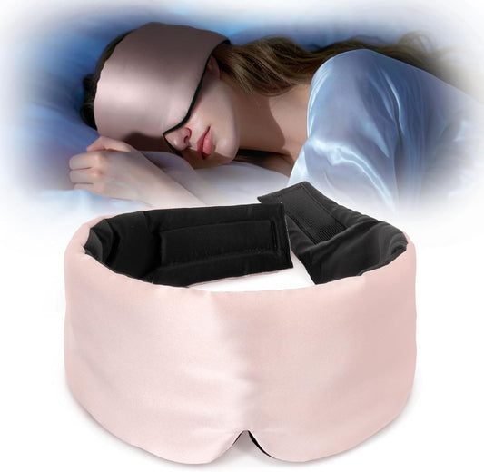 LULUSILK Reversible Mulberry Silk Sleep Mask for Women and Men, Adjustable Real Silk Eye Mask for Sleeping, Lotus Pink and Black, Pack of 1