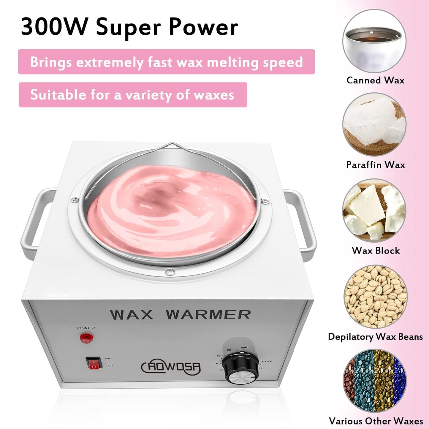 Large Single Wax Warmer Professional 3L Electric Wax Heater Machine Hold 5.5 Lbs Wax for Hair Removal, Large Wax Pot Paraffin Facial Skin Body SPA Salon Equipment with 100 Wax Sticks