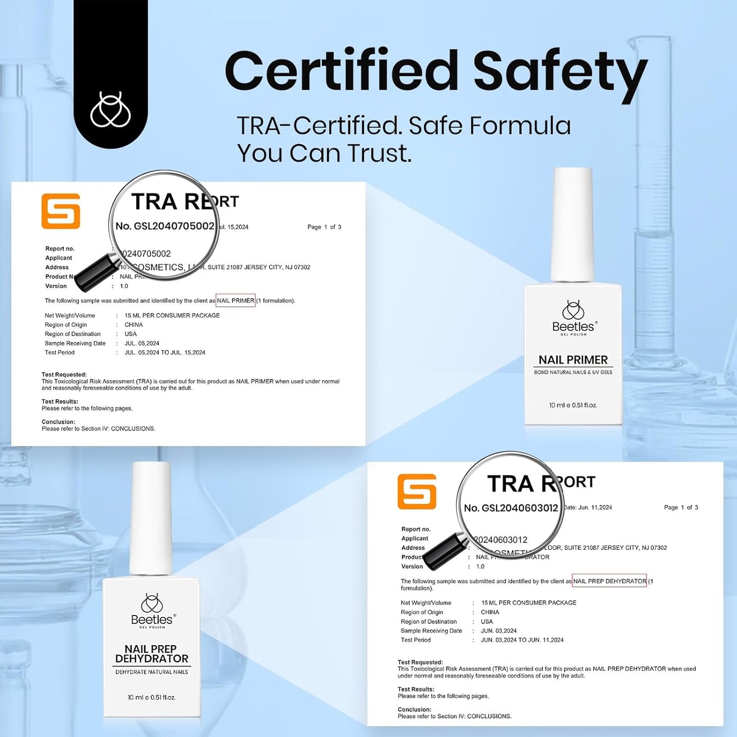 Beetles 3Pcs Gel Nail Glue Nail Dehydrator and Primer, Professional Nail Prep Acid-Free & Hema-Free Dehydrate Bond Primer 9 in 1 Gel Glue Kit for Press On Nails Nail Tips Nail Extension Gifts for Her