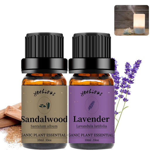yethious Sandalwood Lavender Essential Oil Set 2 Pack 100% Pure Organic Sandalwood Essential Oil Undiluted Lavender Aromatherapy Oils for Diffuser, Perfume, Soap, Candle Making 2 x 10ML
