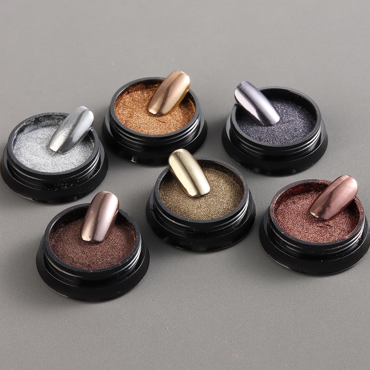 Chrome Nail Powder Set - 6 Colors Rose Gold Bronze Black Chrome Nail Powder, Mirror Effect for Nails, Metallic Rubbing Dust Chameleon Glitter Pigment Flakes, Manicure Salon Supplies