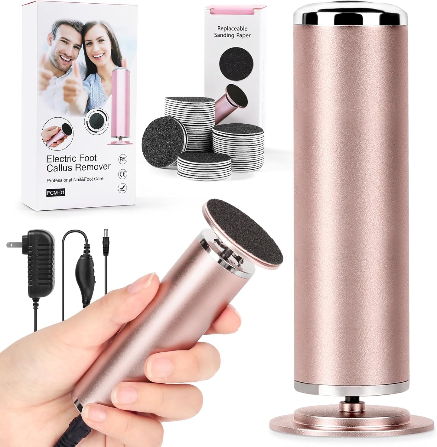 Electric Foot File Remover Callus: Profesional Pedicure Tool for Callus Remover - Adjustable Speed Feet File Grinder with 60 Pcs Replacement Sandpaper Disk for Skin and Calluses(Gold)