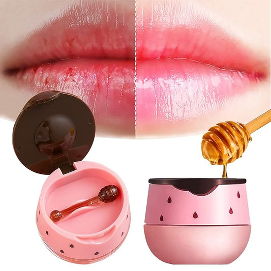 2PCS Lip Balm Honey Pot, Honey Pot Lip Balm for Dry Cracked Lips, Strawberry Lip Balm Scrubs Exfoliator & Moisturizer, Hydrating Lip Balm Honey Pot with Wand, Lip Sleeping Mask (B)