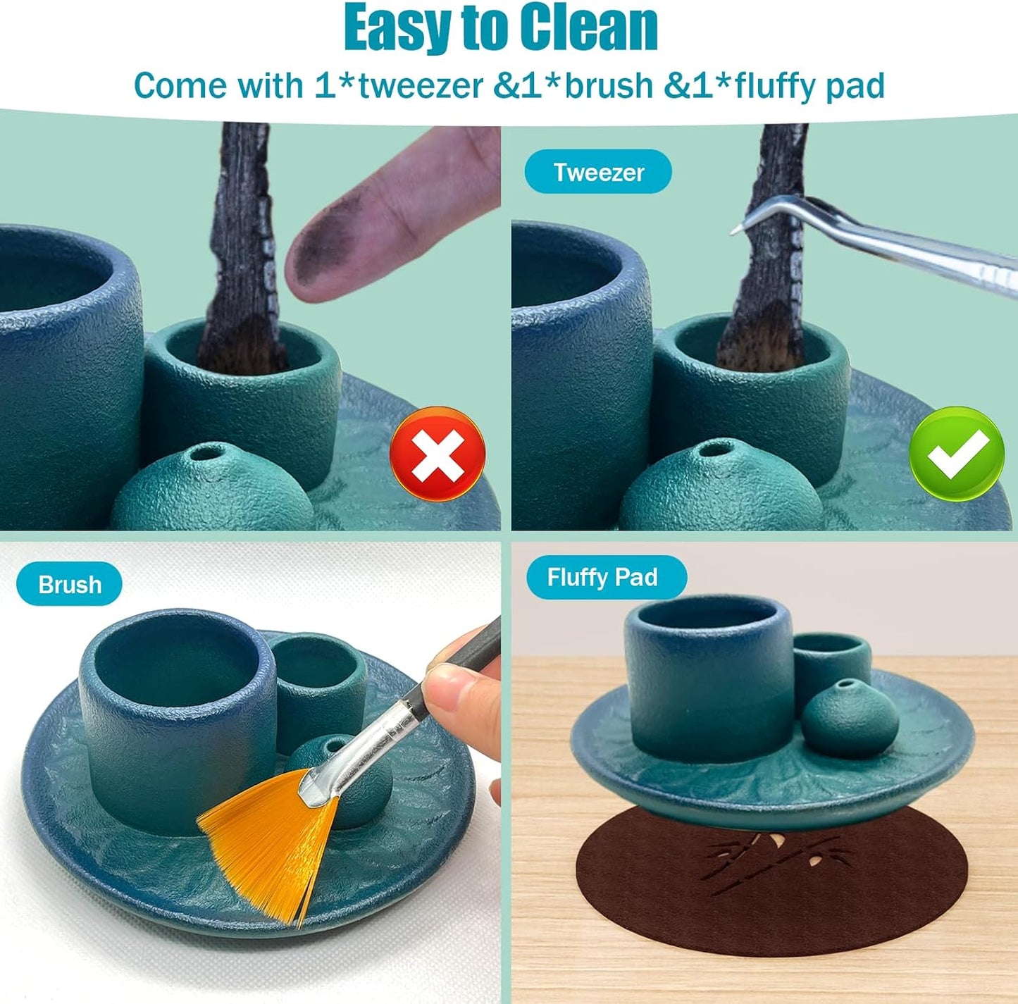 Palo Santo Holder - 4 in 1 Incense & Candle Holder - Ceramic Incense Holder Ash Catcher Tray for Meditation Room - Easy to Clean (Blue)