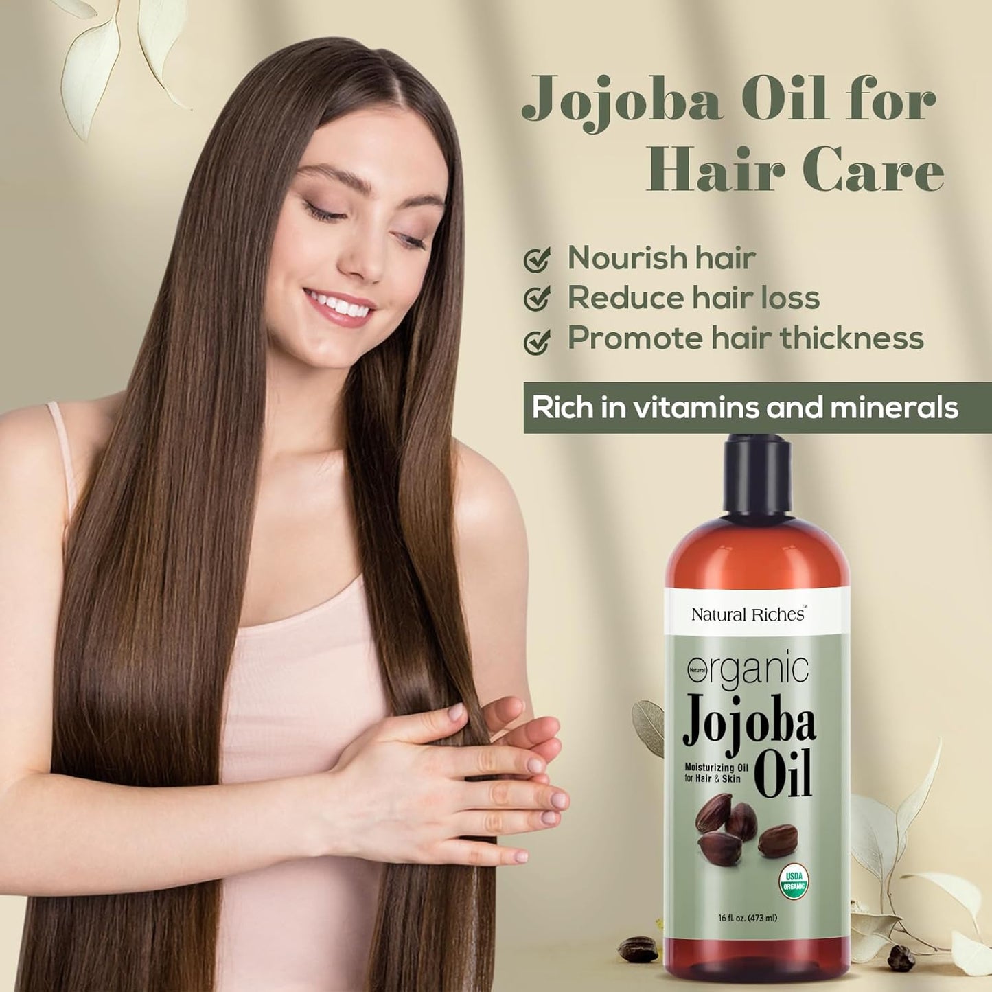 Natural Riches Organic Jojoba Oil, Pure (16 oz) | Moisturizing Oil for Face, Hair, Skin & Nails Cold Pressed Hexane Free Base Carrier oil.