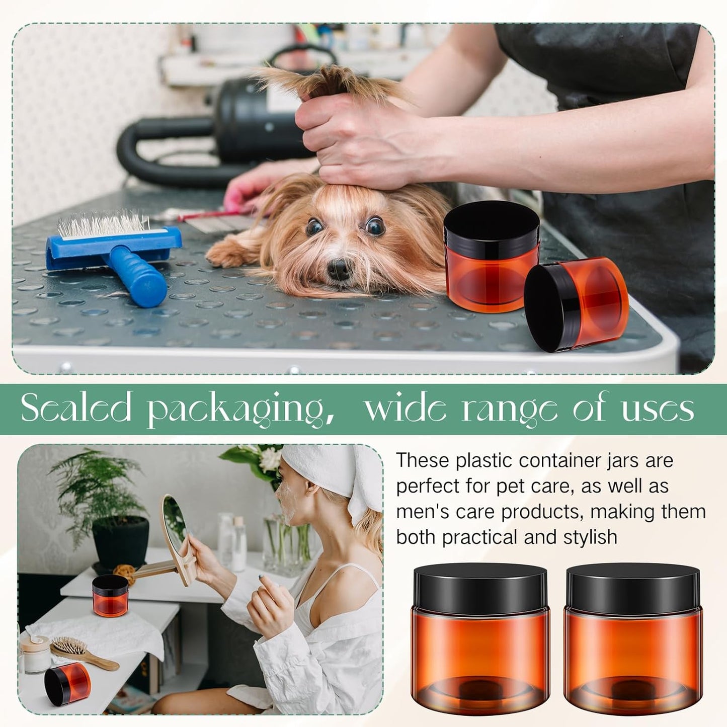 Patelai 4 Pieces Round Wide-mouth Leak Proof Plastic Container Jars with Lids for Travel Storage Makeup Beauty Products Face Creams Oils Salves Ointments DIY Making(6 Ounce,Amber)