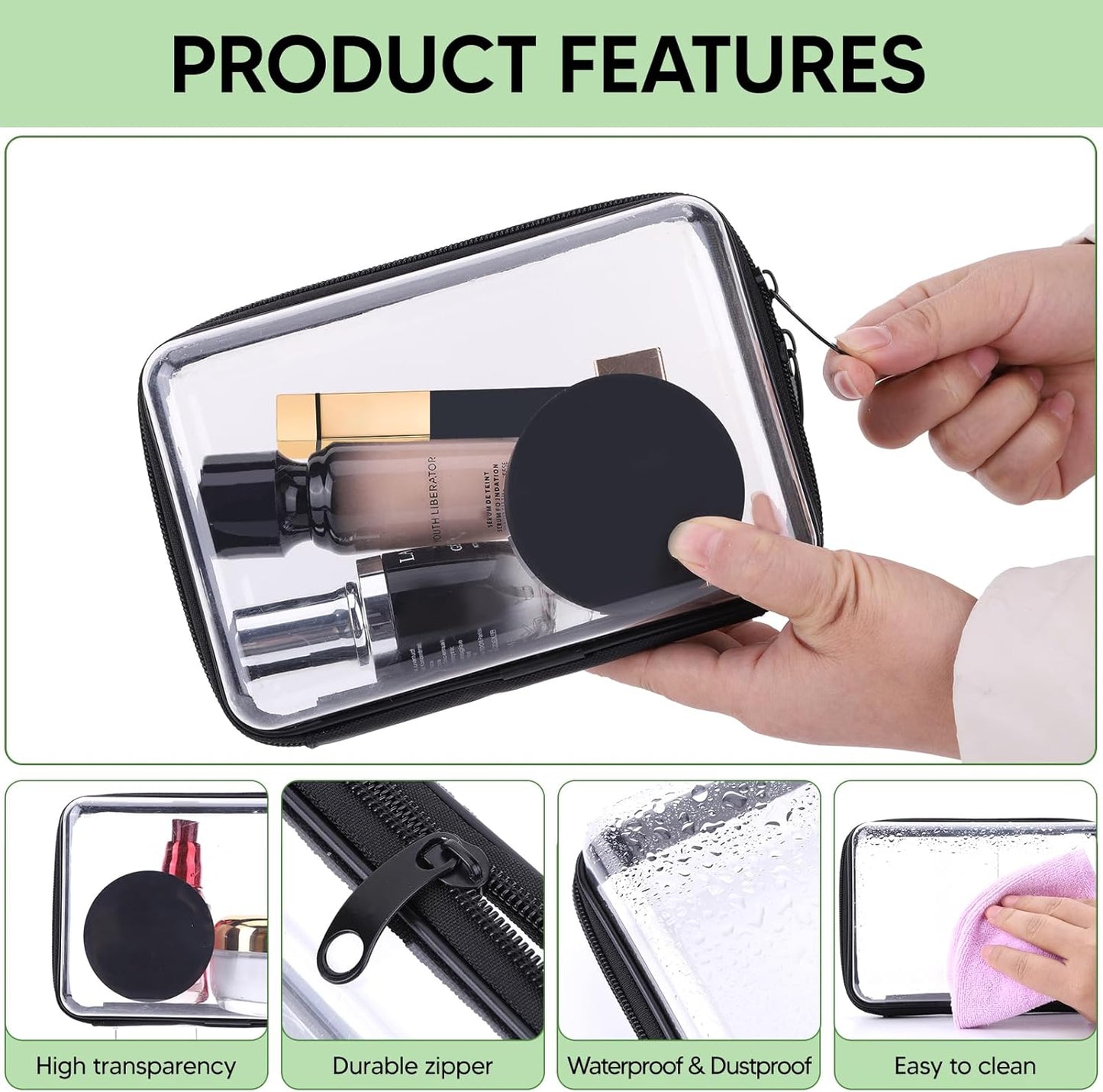 2PCS Zippered Hard Pouch Double,Portable Waterproof Cosmetic Bag with Zipper,Toy Storage Organizer Bins,Hard Plastic Case,Clear Zipper Bags for Organizing,Pencil Case (7.5+7inch)