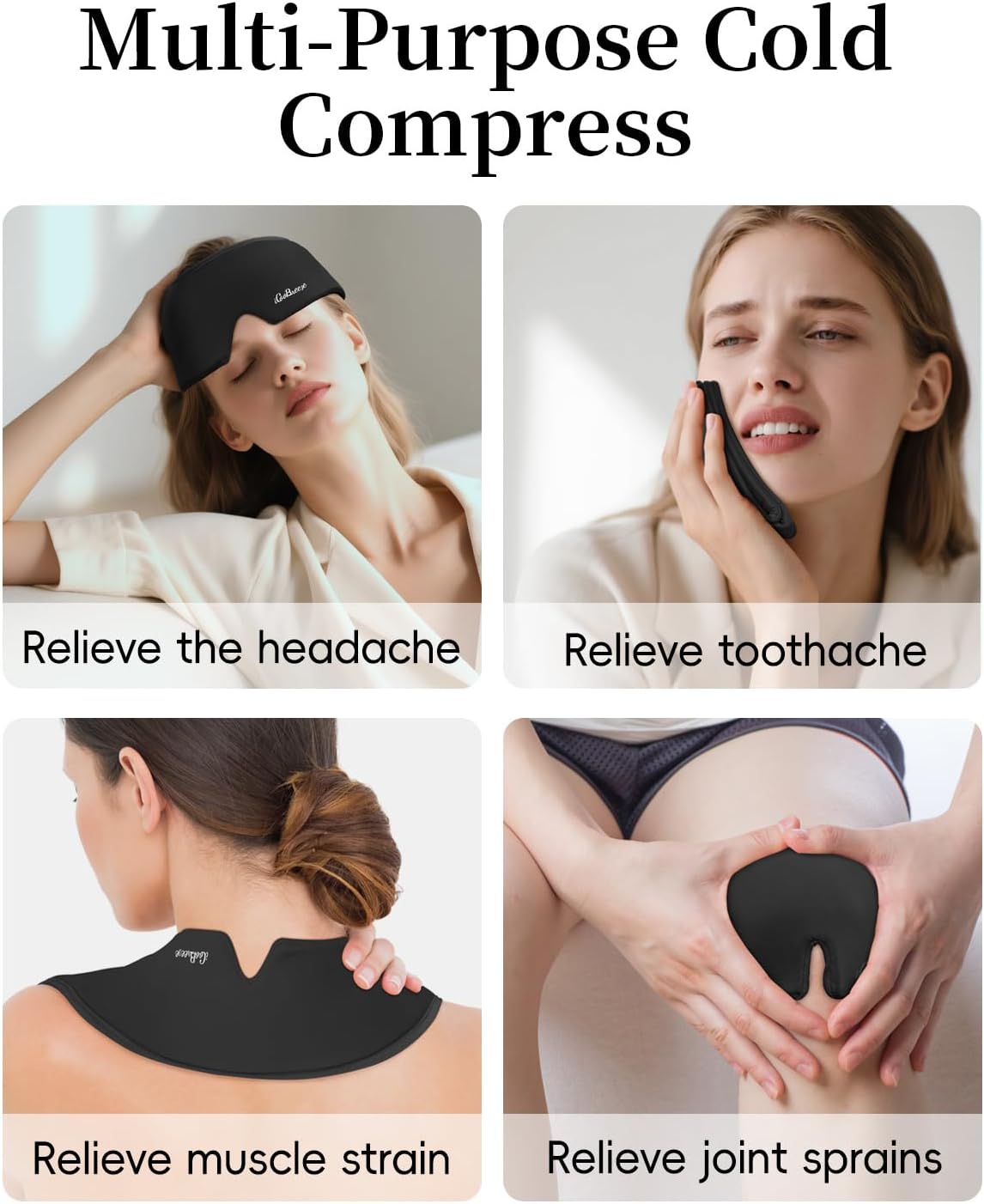 Cooling Eye Mask for Puffy Eyes, Headache and Migraine Relief Gel Eye Mask, for Headache, Puffiness, Eye Strain, Sinusitis & Post-Surgery Care – Large Soft Reusable Cold Eye Compress (Black)