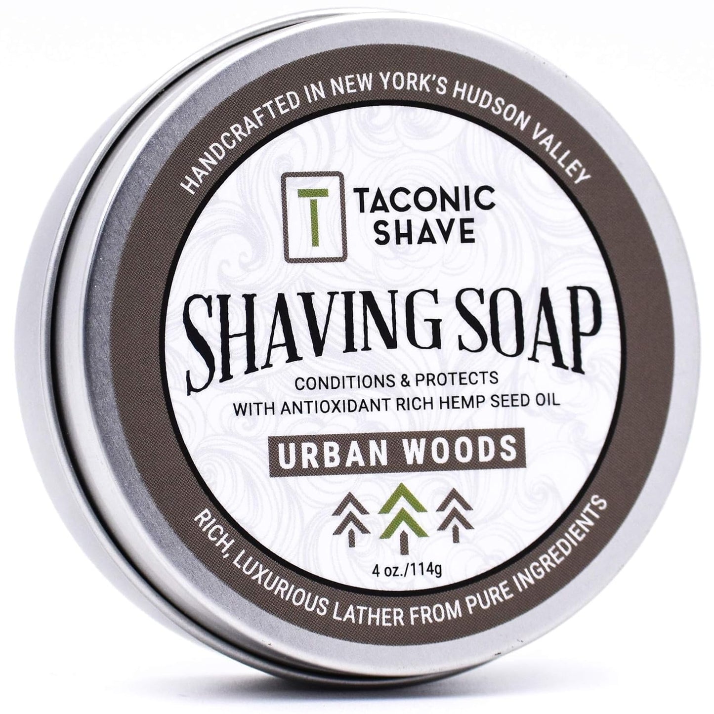 Taconic Shave Barbershop Quality Shaving Soap with Anti-Oxidant Rich Natural Oils – Large 4 Ounce (3 Inch Puck) - Excellent forr All Skin Types (Urban Woods)