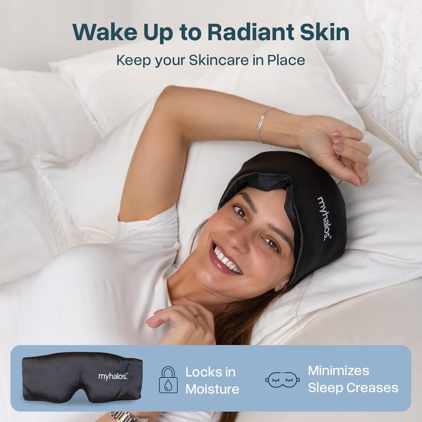 MyHalos 3D Mulberry Silk Sleep Mask for Women & Men with Cups, Blackout - Silk Eye Masks for Sleep Anywhere, Travel, Night, Face, Side - Eye Cover, Sleeping Mask, Eyemask, Sleepmask, Black