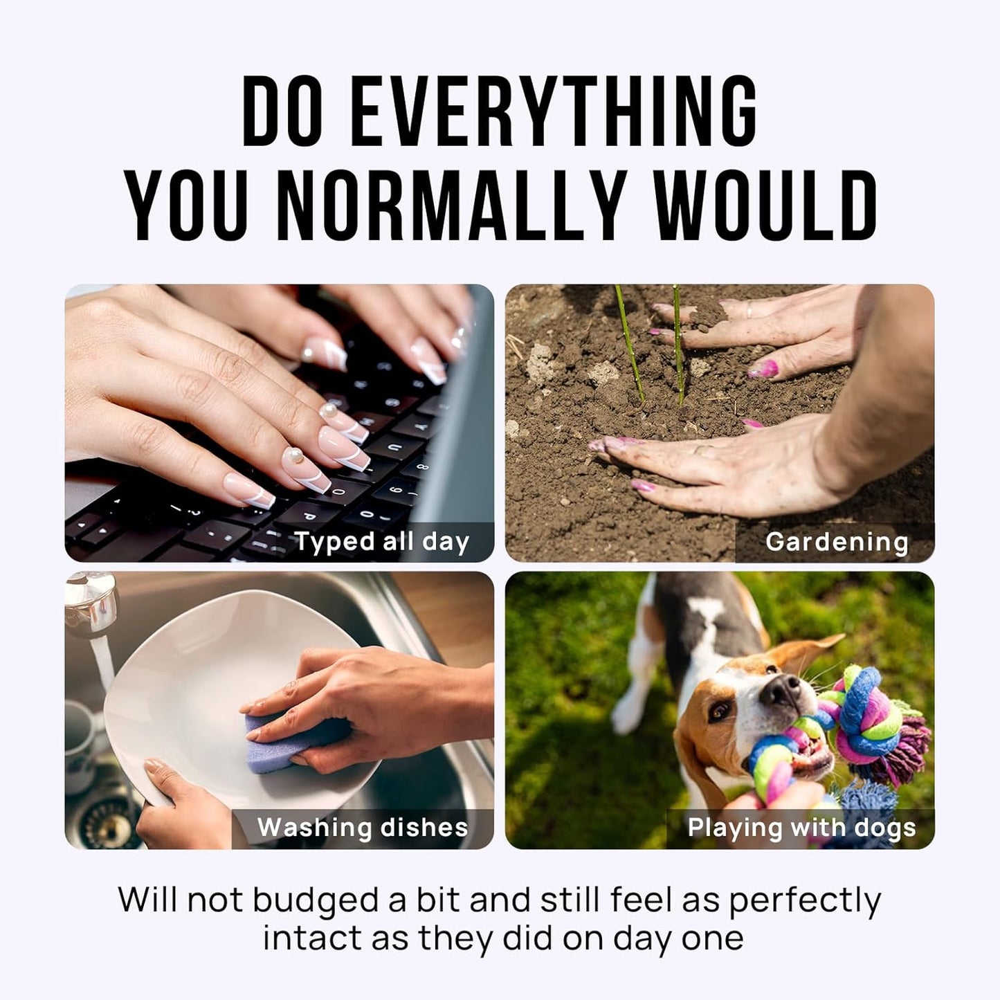 BTArtbox Press On Nails Almond - French Tip Press on nails, Medium Glue On Nails with Nail Glue, Silver Stick On Nails in 16 Sizes - 30 Fake Nails Kit, Zoomers