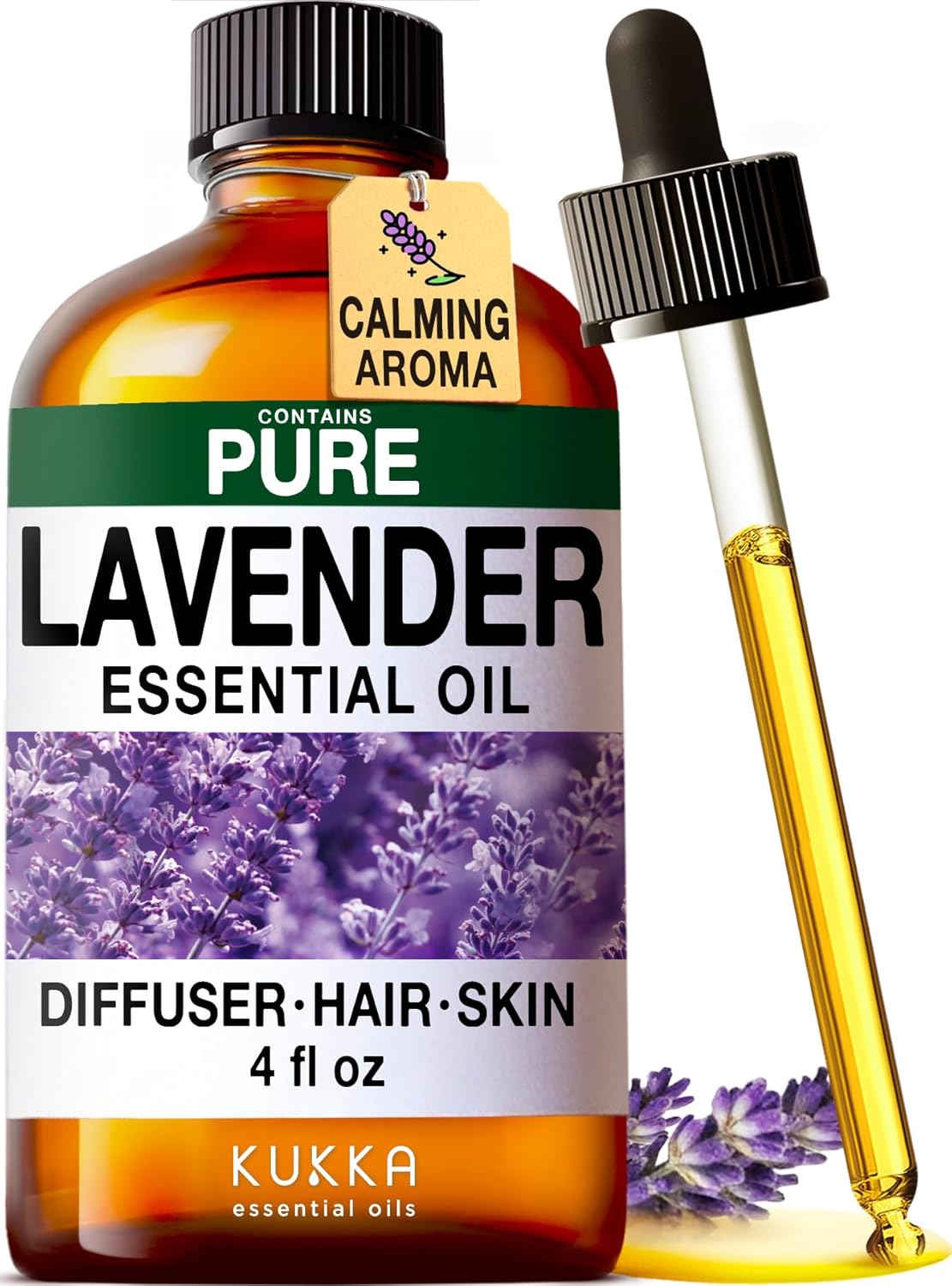 Kukka Lavender Essential Oil for Diffuser, Skin, Hair, Aromatherapy Huge - 4 Fl Oz, DIY Soap Making Scents