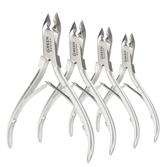 Professional Cuticle Trimmer Nail Cuticle Cutter Stainless Steel Cuticle Nippers with Sharp Blades of Cuticle Remover Clippers Manicure Tools Double Spring - Pedicure Nail Tools (Silve - 4 Pack)