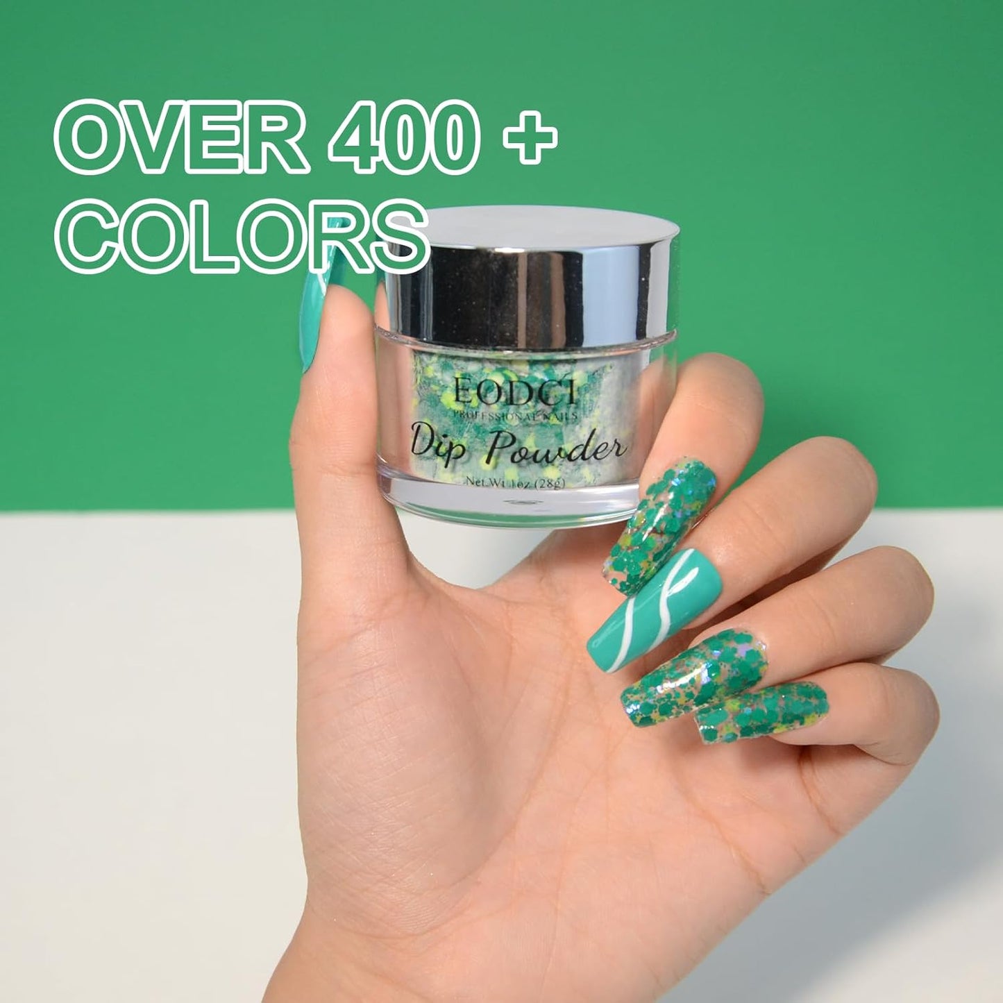 Dopamine Glitter Green Dip Powder Nail Color, Pro Dipping Powder System for Nail Art DIY at Home/Salon,1oz/28g Christmas