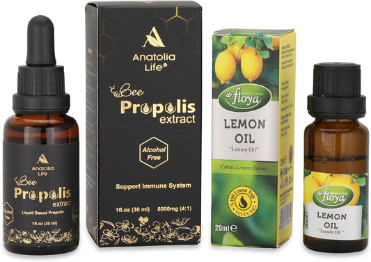 Organic Propolis Extract 30ml & 100% Natural Pure Lemon Essential Oil 20ml | Propolis Alcohol-Free, Immune System Support | DIY, Candle Making for Diffuser