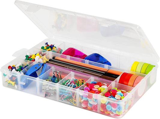 18 Grids Plastic Organizer Box with Dividers, Clear Compartment Container Storage for Washi Tapes Beads Crafts Jewelry Fishing Tackles, Size10.8 x 7.7 x 1.7 in