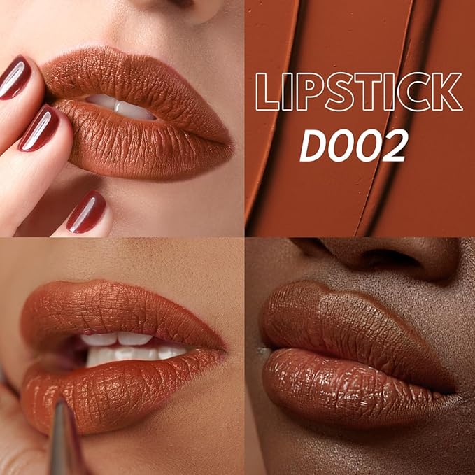 2PCS Marbled Matte Lip Stick Makeup - Velvety Finish | Naked-lip Feel, Full Coverage, D002+D004