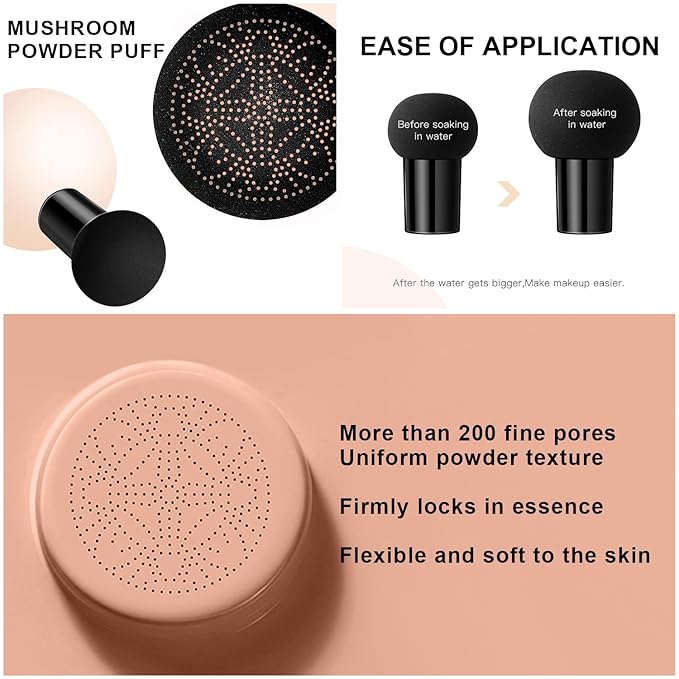 Mushroom Head Air Cushion CC Cream Foundation - Moisturizing Concealer for Even Skin Tone - Makeup Base Primer (#03 Brunet Brown)