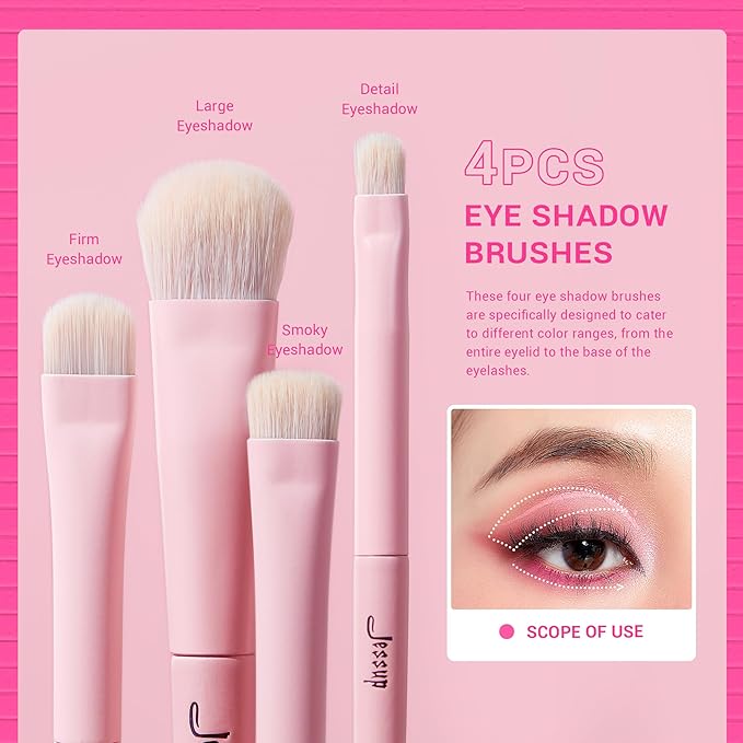 Jessup Eyeshadow Brush Set 10Pcs Pink Eye Makeup Brushes Concealer Brush Premium Synthetic Eye shadow Eyeliner Smudge Crease Blending Brush for Makeup, T496