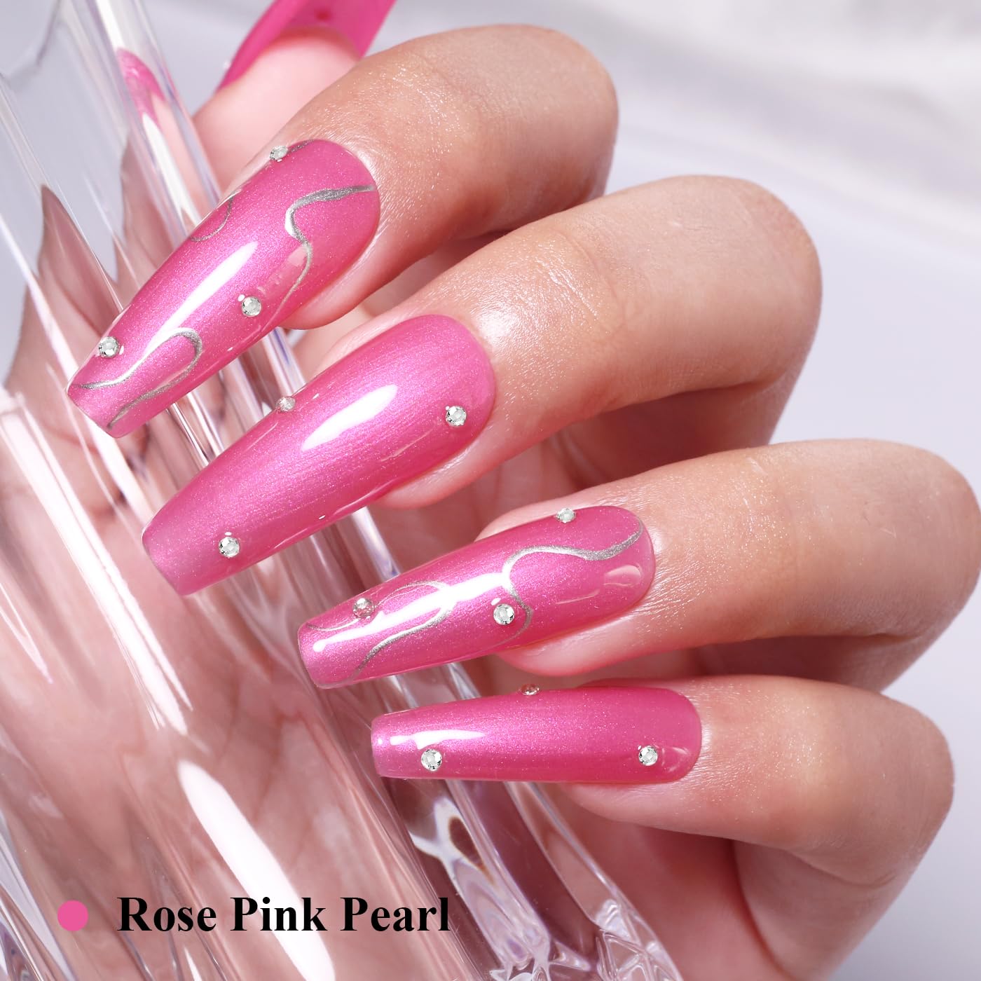 Imtiti Glitter Gel Nail Polish, Rose Pink Pearl Glitter Nail Gel Polish Diamond Shimmer Sparkle Soak Off UV LED Spring Summer Manicure 10ML