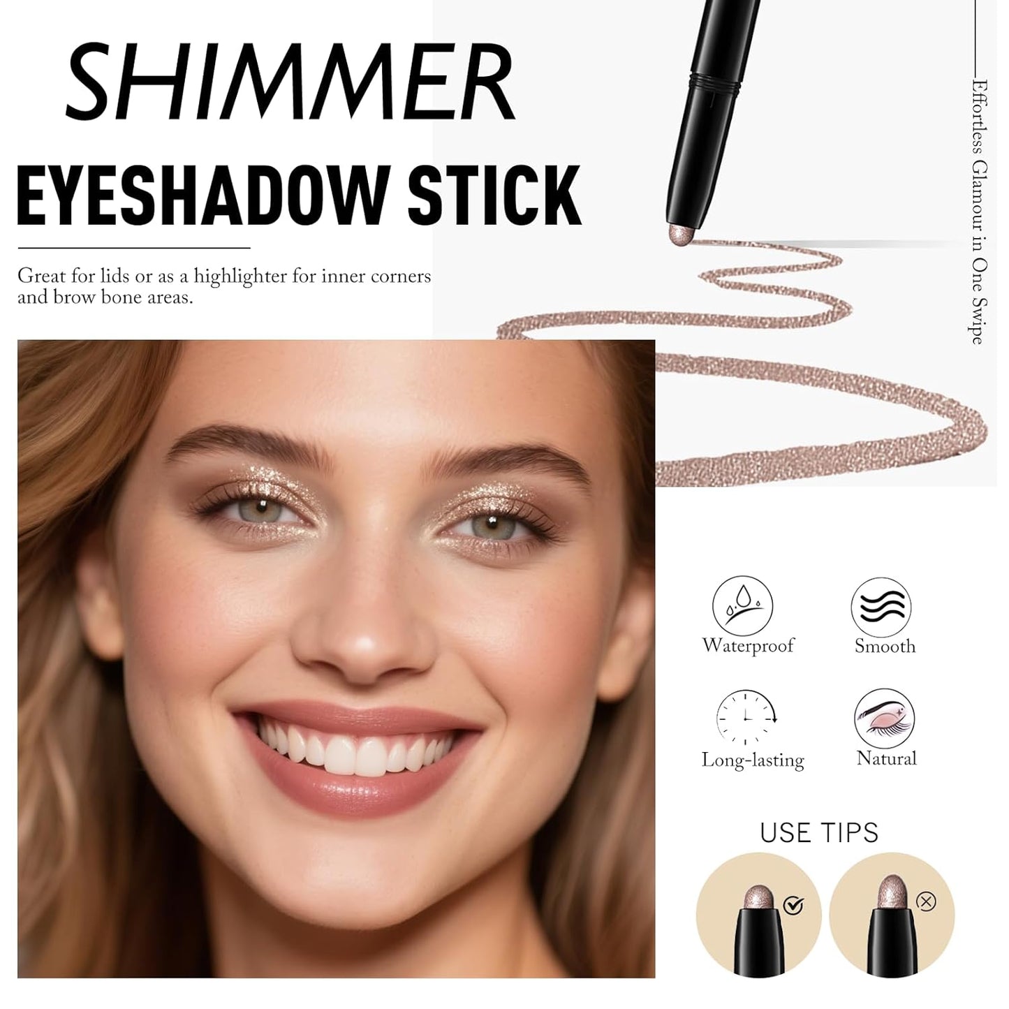 Eyeshadow Stick Shimmer Waterproof Long Wear Eye Brightener Cream to Powder Glitter Eye Shadow Crayon High Pigmented Highlighter Eye Liner Pencil Makeup Crease-Proof Buildable Color, 9 CHAMPAGNE