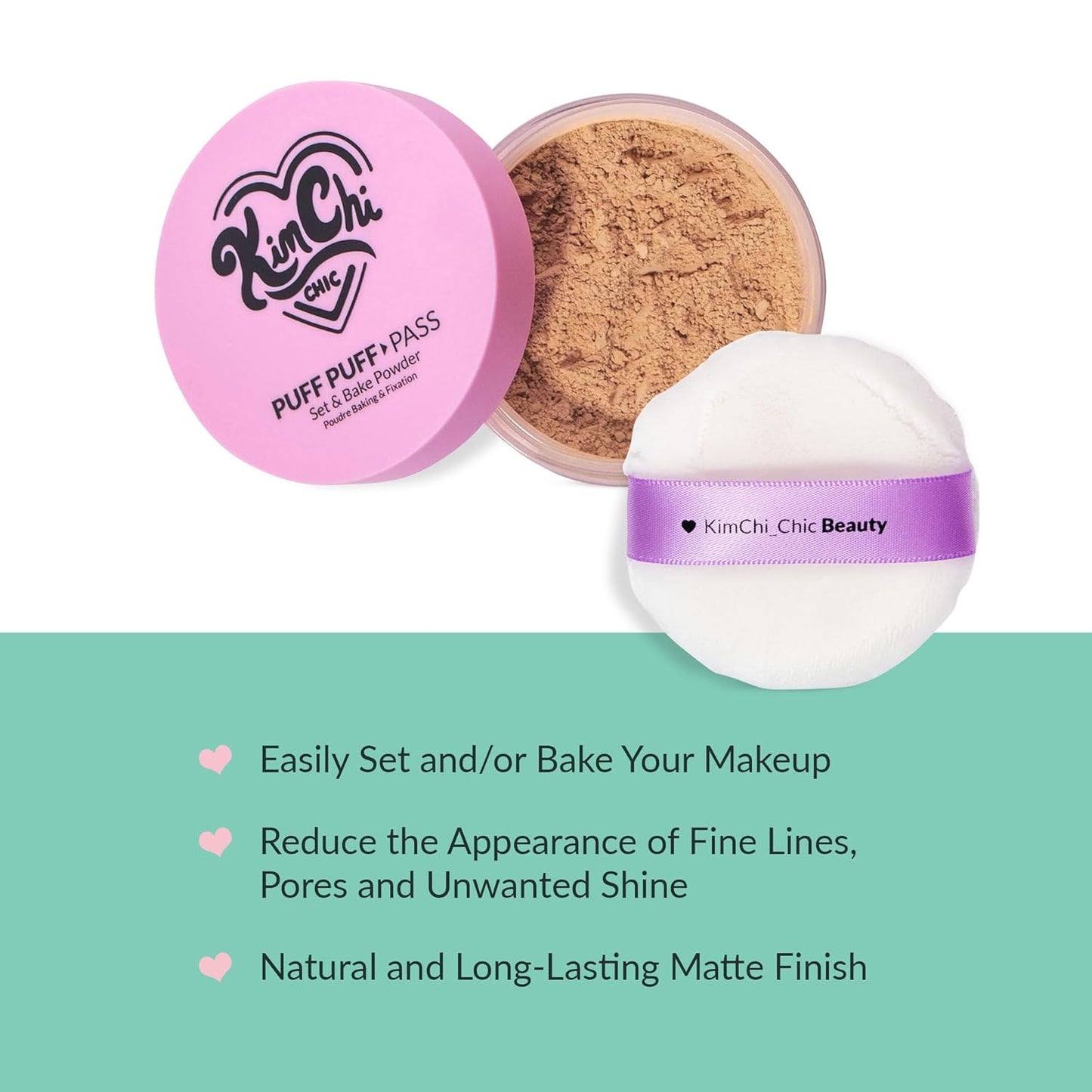 Kimchi Chic Beauty Puff Puff Pass Set and Bake Setting Powder for Makeup, Extra Fluffy Loose Face Powder Poof, Soft Natural Face Makeup for Uneven Skin Tone, 05 Suntan