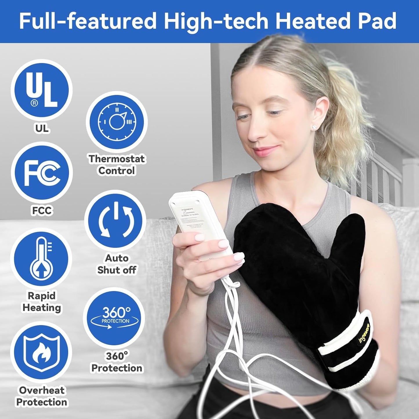 Electric Hand Heating Pad for Women Men, Pain Relief Heated Arthritis Gloves for Hands, Fingers, Heating Mittens with 30-90min Timer, 86-158℉ Adjustable Temperature Shut Off (Hands)