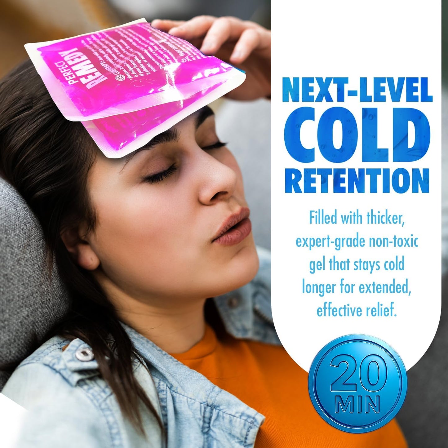 Perfect Remedy Rectangle Gel Ice Pack Bundle, Hot & Cold Ice Packs for Injuries Reusable for Body Tension & Muscle Pain Relief, Soft, Flexible & Adapts to Any Area (Blue, Large 2PK + Pink, Large 2PK)