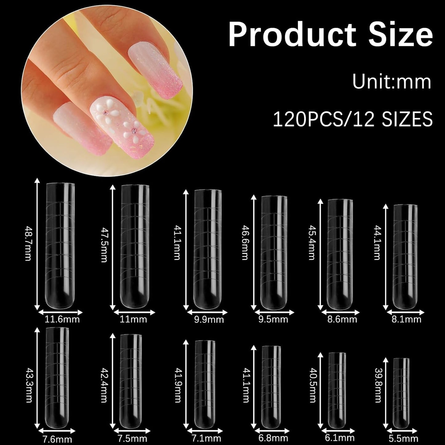 120 Pcs Poly Extension Gel Dual Nail Forms - Long U-Shaped Thickened Coffin Nail Molds for Gel Manicure & Salon DIY at Home